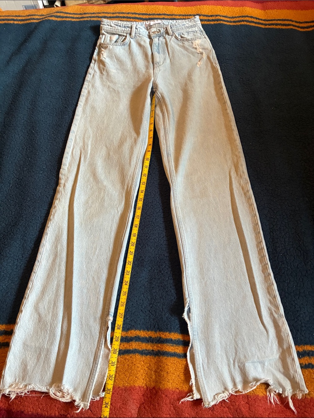 Zara Light Blue Flare Jeans with Raw Hem